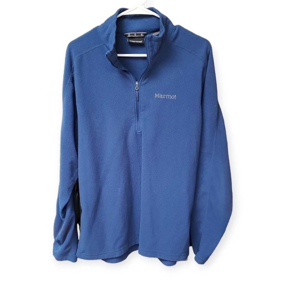 Men's Marmot Pullover Sweater Fleece 1/4 Zip Long Sleeve Jacket Blue Large